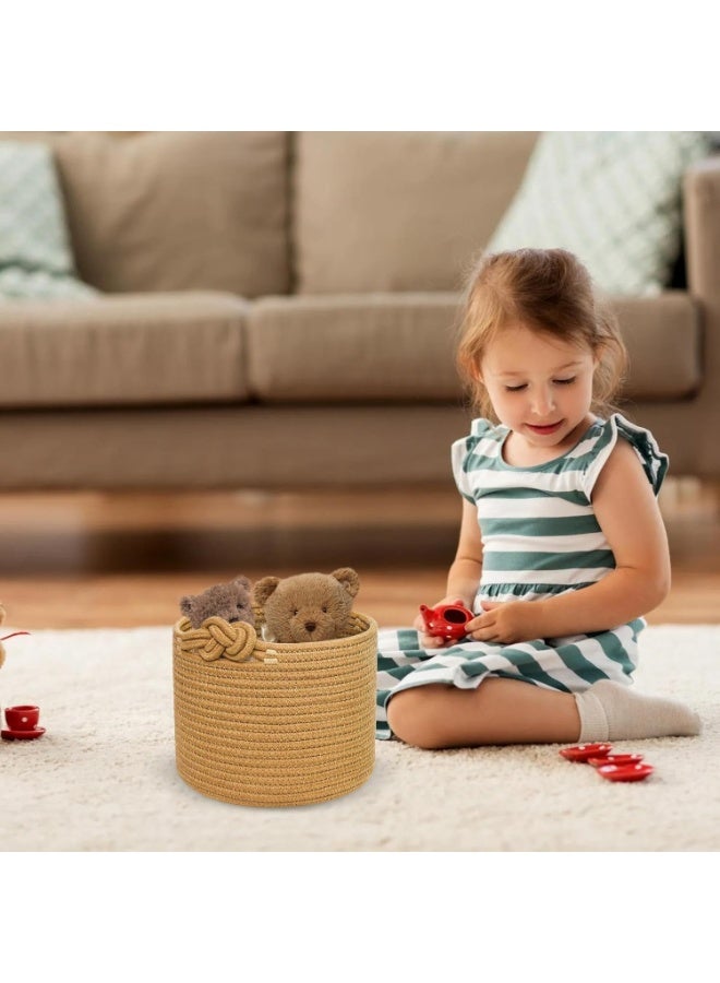 Bukela Braided Basket with Handles, Cotton Rope Baskets for Storing, with Twist Handles, Braided Rope Table Basket - Round Cotton Rope Toy Organizer for Dog Cat Toys - Image 5